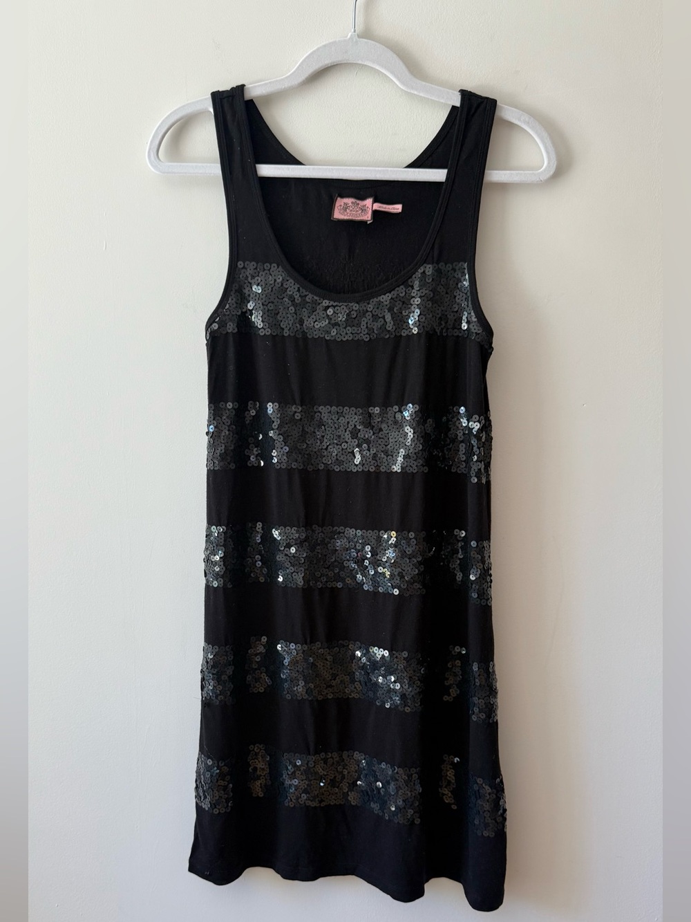 Juicy Couture Black Sequin Stripe Tank Dress Size S Y2K Glam Stretch